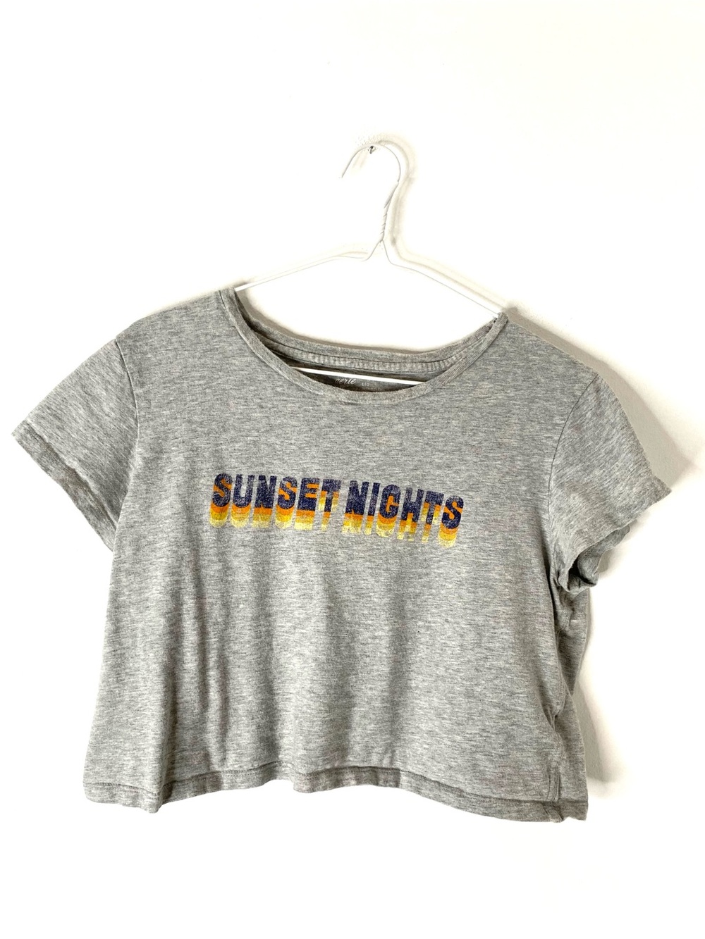 aerie Grey Crop Tee Sunset Nights Graphic Retro Fade Logo Cotton T-Shirt